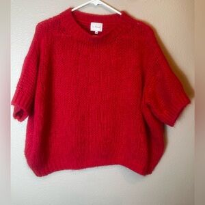 LA ROUGE Swedish Brand Mohair Blend Red Knit Boxy Short Sleeve Sweater S/M